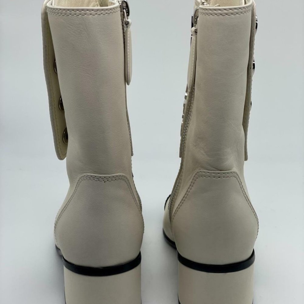 CHANEL 19B Two Tone Calfskin Leather Signature Logo Lace Up Booties Boots - Picture 9 of 14